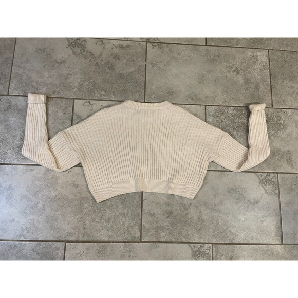 ""URBAN OUTFITTERS Crop High Neck Chunky Knit Sweater Long Sleeve Ivory Size M" - Picture 8 of 8